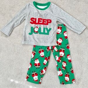 Carter’s toddler boys size 2T Christmas santa green gray fleece pajamas set